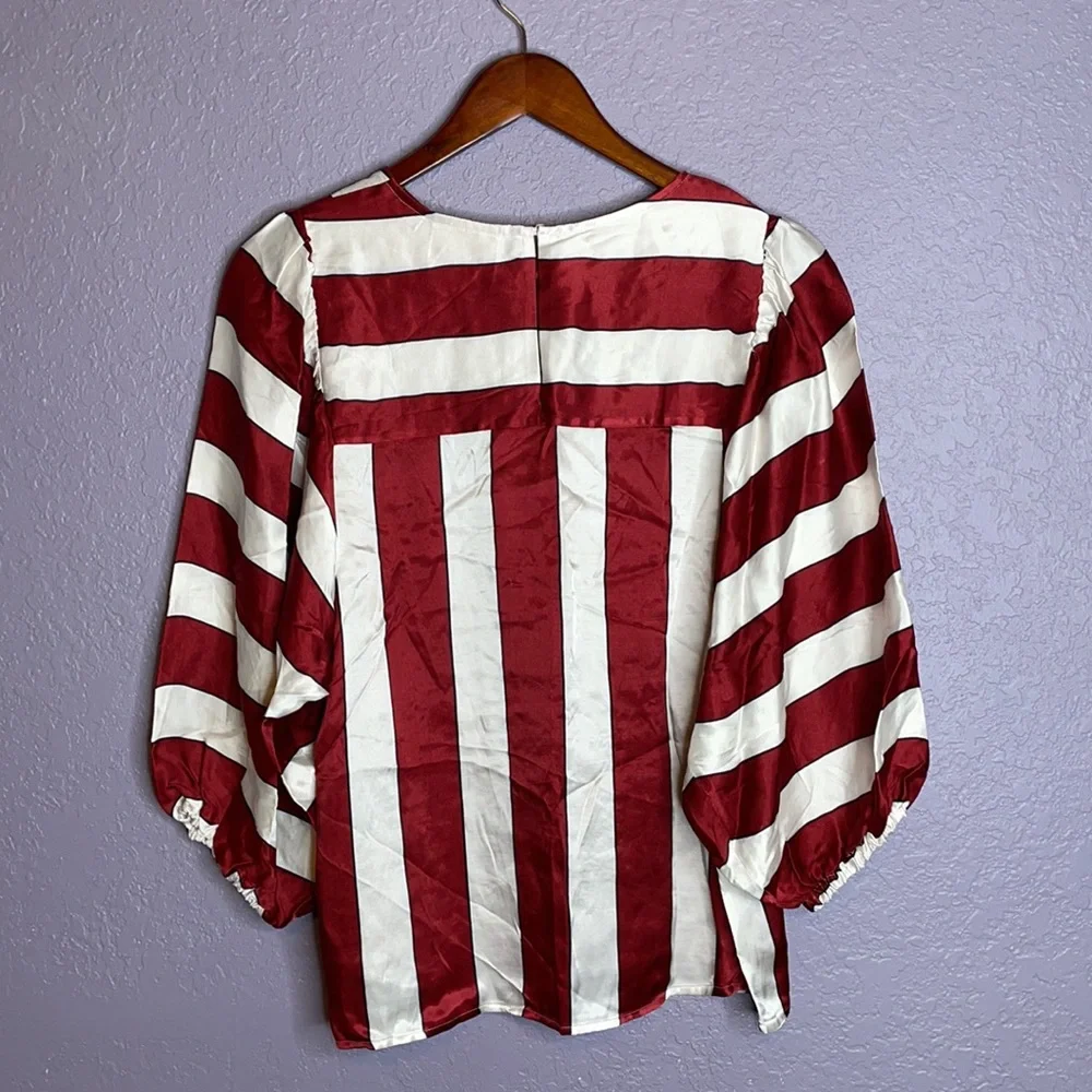 Anthropologie Red and White Striped Puff Sleeve Blouse